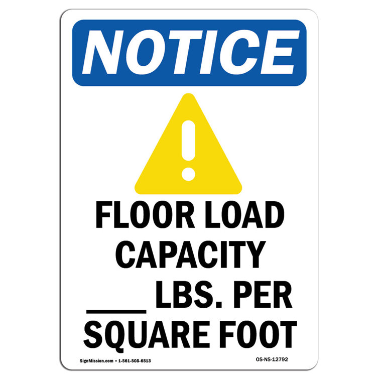 SignMission OSHA Notice Floor Load Capacity Sign With Symbol Heavy